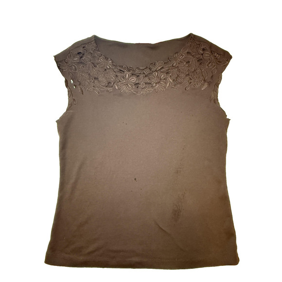 Vintage Valerie Stevens Y2K Top Womens MED Brown Floral Embroidered Cottagecore - Picture 4 of 7